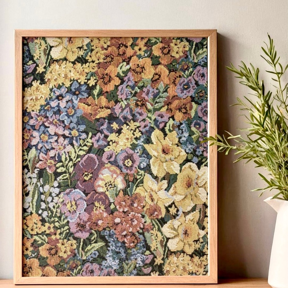 Garden Reverie Floral Tapestry Art | Handmade Wood Floater Frame 14x18 - Picture 4 of 10